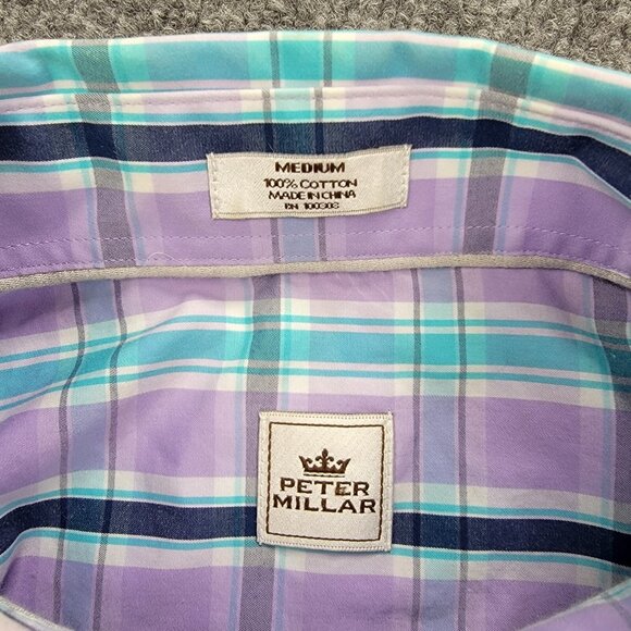 Peter Millar Shirt Mens Medium Purple Plaid Button Down Long Sleeve Preppy - Picture 7 of 8